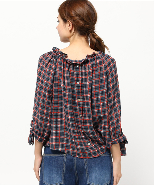 PLAIN CLOTHING(プレーンクロージング)の「2WAYチェックブラウス【PLAIN CLOTHING】(シャツ/ブラウス・レディース・マスタード/ピンク/ネイビー・FREE)」の6枚目の写真