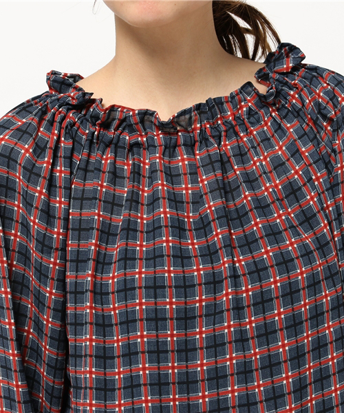 PLAIN CLOTHING(プレーンクロージング)の「2WAYチェックブラウス【PLAIN CLOTHING】(シャツ/ブラウス・レディース・マスタード/ピンク/ネイビー・FREE)」の7枚目の写真