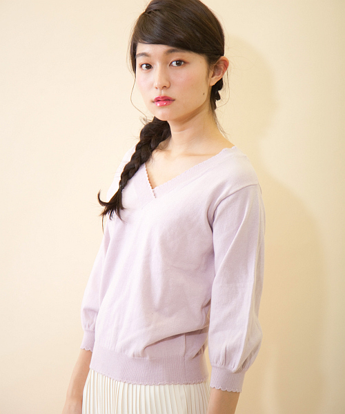 OLIVE des OLIVE（オリーブデオリーブ）の「★スカラップＶプルオーバー（ニット/セーター・レディース・その他/ピンク/レッド/イエロー/オフホワイト・FREE）」の4枚目の写真