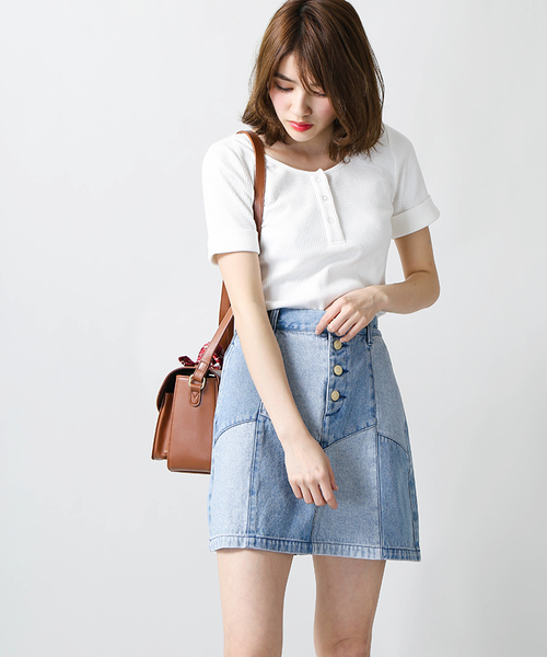 WEGO（ウィゴー）の「WEGO/リメイクワークAラインスカート（デニムスカート・レディース・マルチ/ライトインディゴブルー/マスタード/その他1/ブルー系その他/ダークオレンジ・FREE）」の6枚目の写真