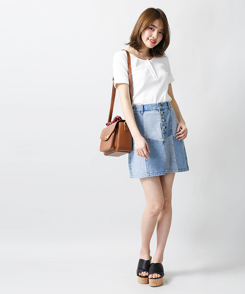 WEGO（ウィゴー）の「WEGO/リメイクワークAラインスカート（デニムスカート・レディース・マルチ/ライトインディゴブルー/マスタード/その他1/ブルー系その他/ダークオレンジ・FREE）」の10枚目の写真