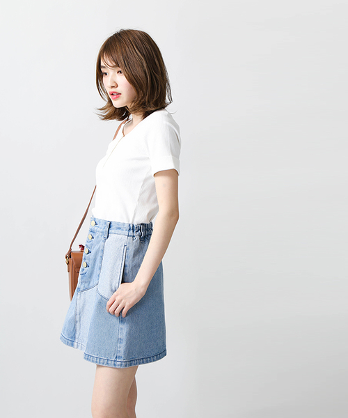 WEGO（ウィゴー）の「WEGO/リメイクワークAラインスカート（デニムスカート・レディース・マルチ/ライトインディゴブルー/マスタード/その他1/ブルー系その他/ダークオレンジ・FREE）」の12枚目の写真