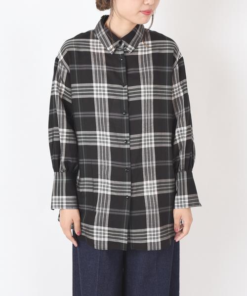 Khaju（カージュ）の「Khaju:チェックビッグシャツ（シャツ/ブラウス・レディース・ブラック/ワイン・ONE SIZE）」の14枚目の写真
