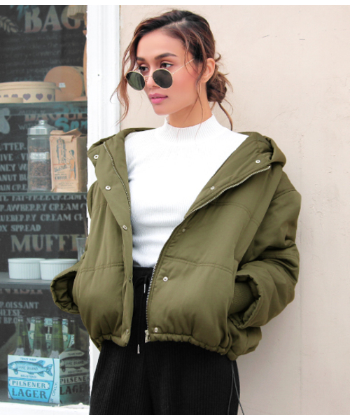 ANAP(アナップ)の「ショールフード中綿ジャケット(その他アウター・レディース・カーキ/ブラック/レッド・FREE)」の1枚目の写真