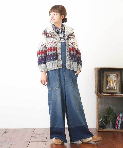 CUBE SUGAR(キューブシュガー)の「手編みカウチン襟付きドルマンカーディガン(カーディガン/ボレロ・レディース・アイボリー/トップグレー/マルチ・M)」の12枚目の写真