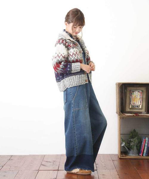 CUBE SUGAR(キューブシュガー)の「手編みカウチン襟付きドルマンカーディガン(カーディガン/ボレロ・レディース・アイボリー/トップグレー/マルチ・M)」の15枚目の写真