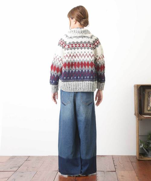 CUBE SUGAR(キューブシュガー)の「手編みカウチン襟付きドルマンカーディガン(カーディガン/ボレロ・レディース・アイボリー/トップグレー/マルチ・M)」の16枚目の写真