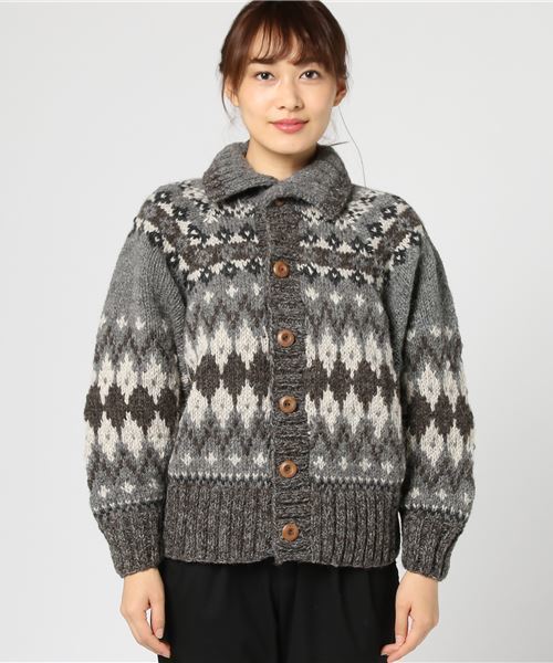 CUBE SUGAR(キューブシュガー)の「手編みカウチン襟付きドルマンカーディガン(カーディガン/ボレロ・レディース・アイボリー/トップグレー/マルチ・M)」の5枚目の写真