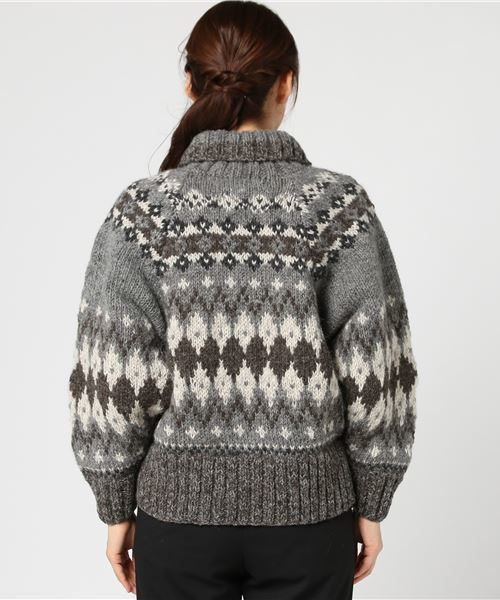 CUBE SUGAR(キューブシュガー)の「手編みカウチン襟付きドルマンカーディガン(カーディガン/ボレロ・レディース・アイボリー/トップグレー/マルチ・M)」の7枚目の写真