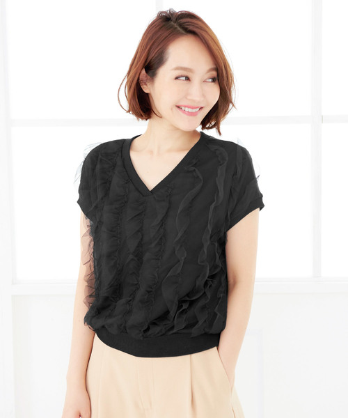 セール チュールフリルvネックフレンチスリーブカットソートップス レディース C3244 神戸レタス Tシャツ カットソー Kobe Lettuce コウベレタス のファッション通販 Zozotown