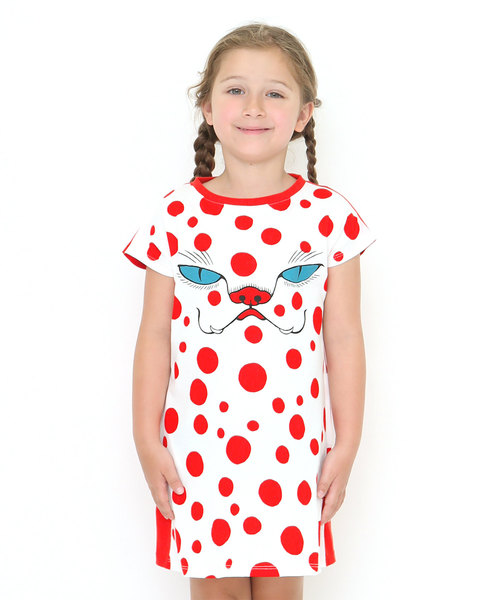 Design Tshirts Store Graniph デザイン ティーシャツ ストア グラニフ の コラボレーションキッズワンピース 化け猫 赤斑 石黒亜矢子 ボックス ワンピース ワンピース Wear