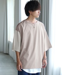 MinoriTY | 半袖Tシャツ ビッグシルエット とろみ素材 夏服 バイカラー 切り替えTシャツ /5分袖(Tシャツ/カットソー)