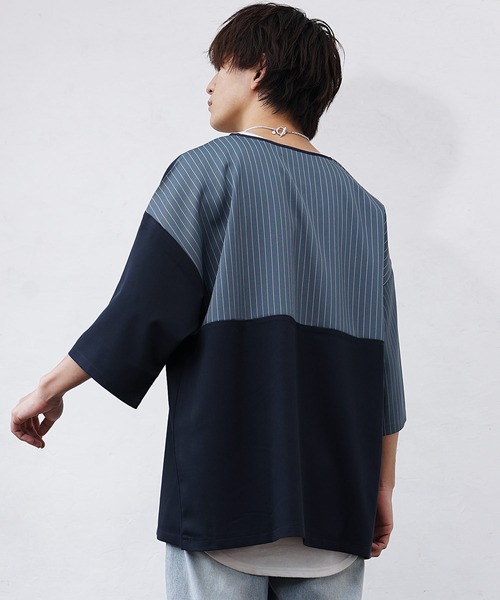 MinoriTY】バイカラー切り替えビッグTシャツ メンズ 無地tシャツ 夏服