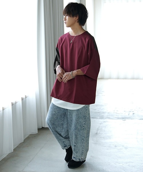 MinoriTY(マイノリティ)の「【MinoriTY】バイカラー切り替えビッグTシャツ メンズ 無地tシャツ 夏服 秋服 オーバーサイズ ルーズシルエット(Tシャツ/カットソー・メンズ・ブラック系その他/グレー系その他/ブルー系その他/レッド系その他/グレー系その他2/ブルー系その他2/ブラック系その他2・M/L/S)」の18枚目の写真