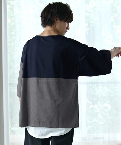 MinoriTY(マイノリティ)の「【MinoriTY】バイカラー切り替えビッグTシャツ メンズ 無地tシャツ 夏服 秋服 オーバーサイズ ルーズシルエット(Tシャツ/カットソー・メンズ・ブラック系その他/グレー系その他/ブルー系その他/レッド系その他/グレー系その他2/ブルー系その他2/ブラック系その他2・M/L/S)」の20枚目の写真