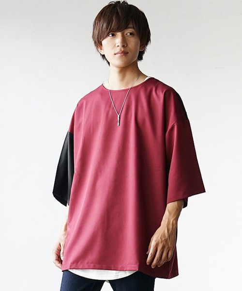 希少！HOMME PLESSE i プリーツtシャツ メンズ 切り替えバイカラー