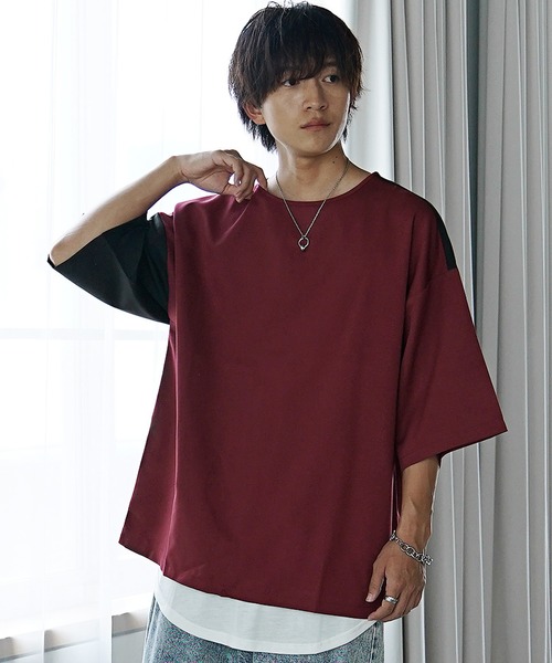 MinoriTY】バイカラー切り替えビッグTシャツ メンズ 無地tシャツ