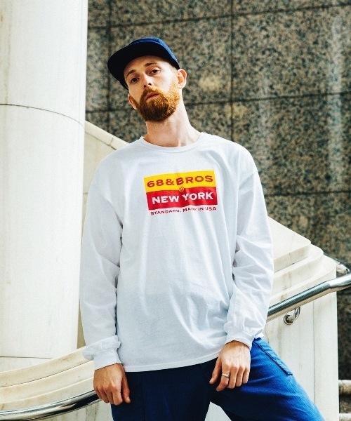 68&brothers（シックスティエイトアンドブラザーズ）の「68&BROTHERS シックスティーエイトアンドブラザーズ　/ "PD LOGO"LS Tee（Tシャツ/カットソー・メンズ・ホワイト/ブラック/チャコールグレー/ホワイト×ブラック/ベージュ/グレー・MEDIUM/LARGE/X-LARGE/XX-LARGE）」の7枚目の写真