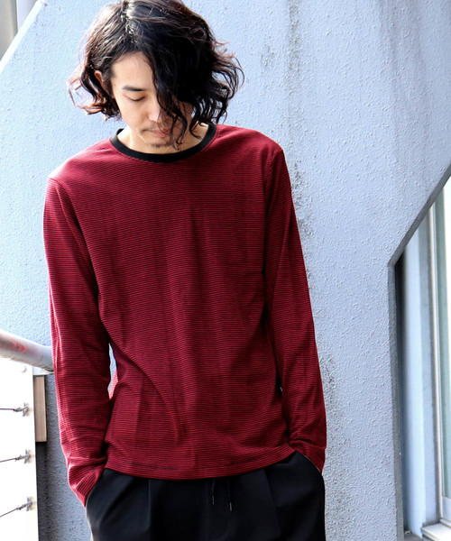 Confirm(コンファーム)の「Confirm / コンファーム 長袖フライスボーダークルーTシャツ(Tシャツ/カットソー・メンズ・ブラック/ホワイト/レッド/グリーン/ブルー・M/L/XL)」の2枚目の写真
