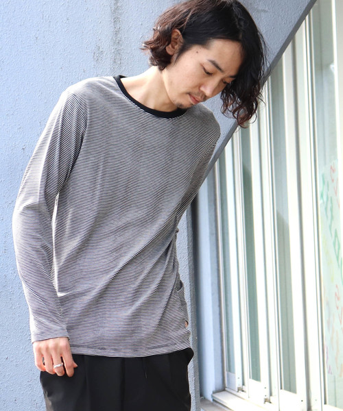 Confirm(コンファーム)の「Confirm / コンファーム 長袖フライスボーダークルーTシャツ(Tシャツ/カットソー・メンズ・ブラック/ホワイト/レッド/グリーン/ブルー・M/L/XL)」の3枚目の写真
