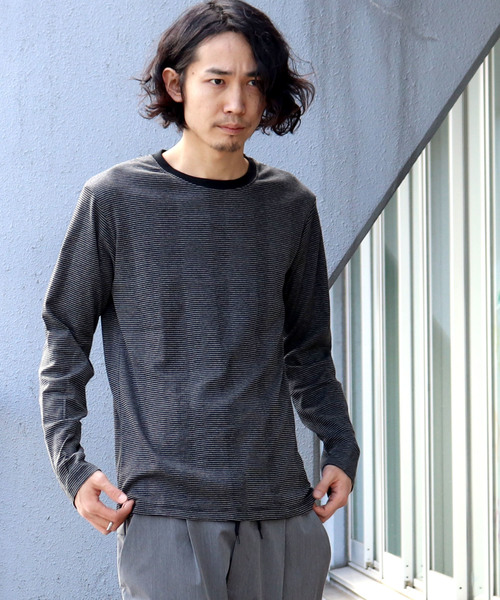 Confirm(コンファーム)の「Confirm / コンファーム 長袖フライスボーダークルーTシャツ(Tシャツ/カットソー・メンズ・ブラック/ホワイト/レッド/グリーン/ブルー・M/L/XL)」の4枚目の写真