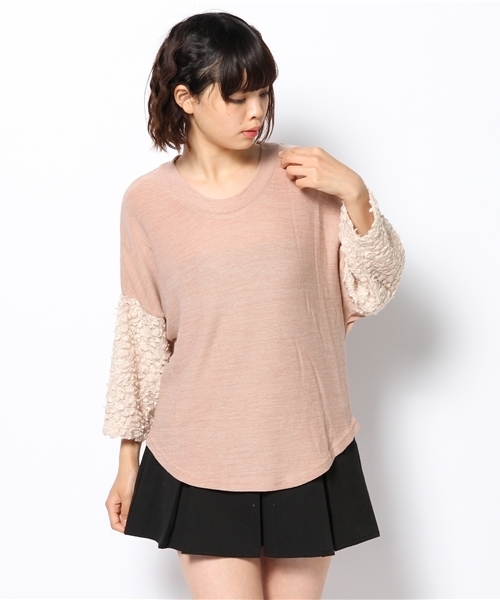 mystic（ミスティック）の「袖モコモコP/O（Tシャツ/カットソー・レディース・チャコールグレー/ブラック/ピンクベージュ/ブルー/オフホワイト/キャメル・ﾌﾘ-）」の6枚目の写真