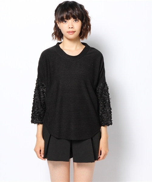 mystic（ミスティック）の「袖モコモコP/O（Tシャツ/カットソー・レディース・チャコールグレー/ブラック/ピンクベージュ/ブルー/オフホワイト/キャメル・ﾌﾘ-）」の7枚目の写真