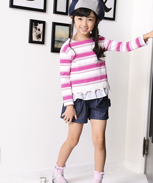 BeBe(ベベ)の「BeBe/シャンブレーストレッチショートパンツ(その他パンツ・キッズ・ネイビー・90/100/110/120/130/140/150)」の6枚目の写真