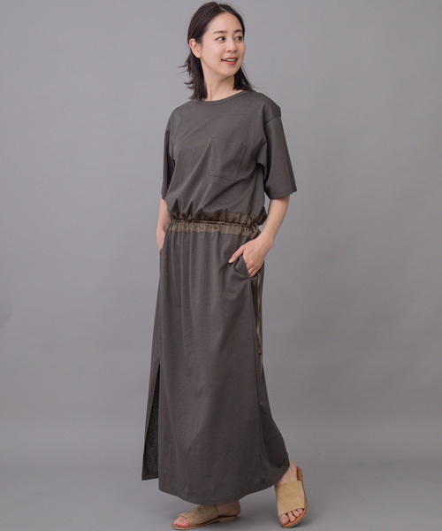 Munich（ミューニック）の「ドライタッチジャージシャーリングＴシャツワンピース（ワンピース・レディース・ホワイト/ブラック/カーキ/テラコッタ・FREE）」の4枚目の写真