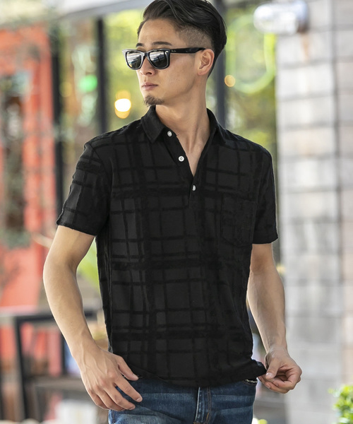 A.S.M（エーエスエム）の「チェック柄 ジャカード パイル 半袖 ポロシャツ（ポロシャツ・メンズ・グレー/ネイビー/ホワイト/ブラック・48/50）」の22枚目の写真