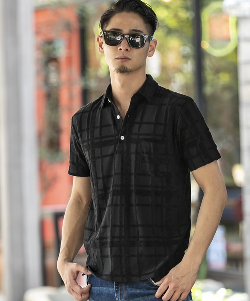 A.S.M（エーエスエム）の「チェック柄 ジャカード パイル 半袖 ポロシャツ（ポロシャツ・メンズ・グレー/ネイビー/ホワイト/ブラック・48/50）」の5枚目の写真