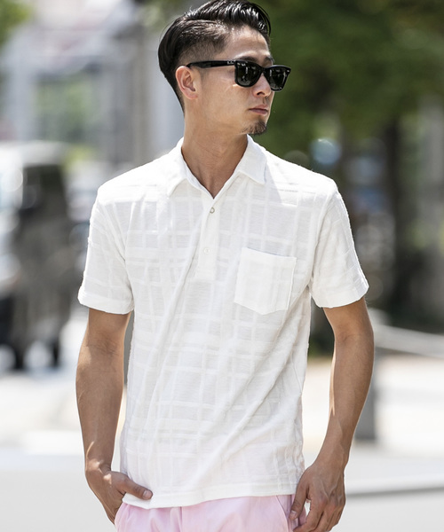 A.S.M（エーエスエム）の「チェック柄 ジャカード パイル 半袖 ポロシャツ（ポロシャツ・メンズ・グレー/ネイビー/ホワイト/ブラック・48/50）」の18枚目の写真