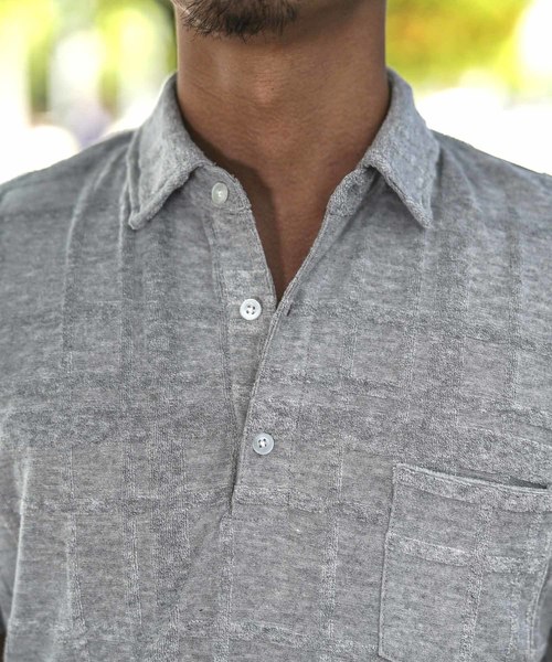 A.S.M（エーエスエム）の「チェック柄 ジャカード パイル 半袖 ポロシャツ（ポロシャツ・メンズ・グレー/ネイビー/ホワイト/ブラック・48/50）」の19枚目の写真