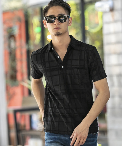 A.S.M（エーエスエム）の「チェック柄 ジャカード パイル 半袖 ポロシャツ（ポロシャツ・メンズ・グレー/ネイビー/ホワイト/ブラック・48/50）」の21枚目の写真