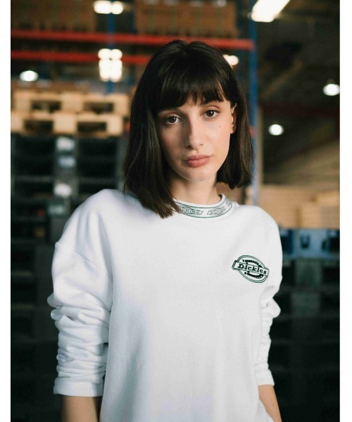 Dickies ディッキーズ の レディース 刺繍入りジャカードリブネックトレーナー Tシャツ カットソー Wear