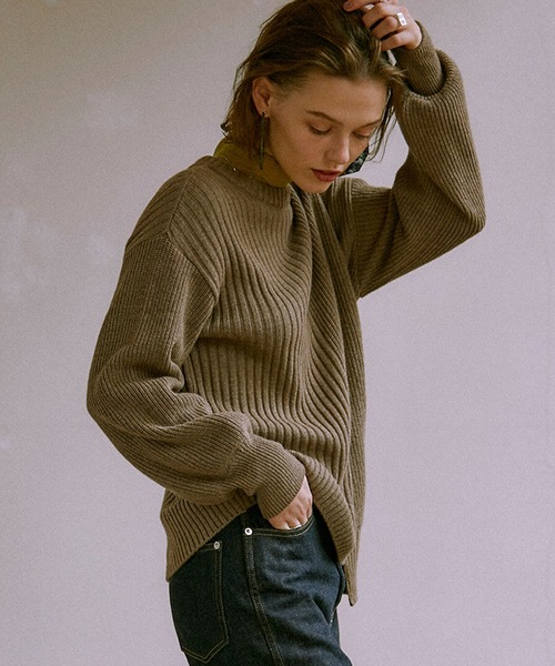 極 カシミヤ混アシメクルー超撥水ニット（ニット/セーター）｜PUBLIC