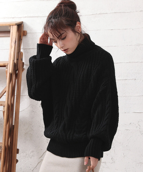 Ulysses(ユリシス)の「ビッグケーブル タートルネックプルオーバー(ニット/セーター)」|ブラック