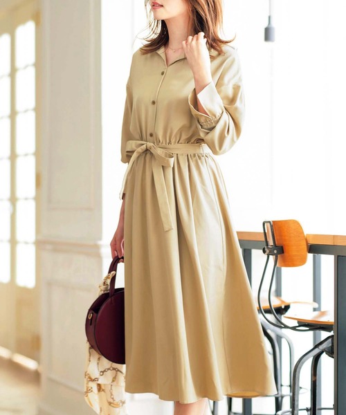 GeeRA（ジーラ）の「開衿シャツワンピース（シャツワンピース・レディース・ネイビー/その他/ベージュ・X-LARGE/XX-LARGE/MEDIUM/LARGE）」の2枚目の写真