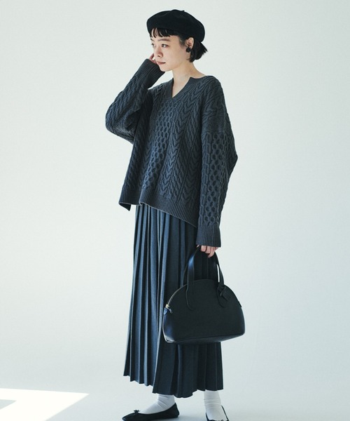 PUAL CE CIN(ピュアルセシン)の「【kanocoさん着用】ケーブルキーネックプルオーバー(ニット/セーター・レディース・ネイビー/グレー/キャメル・FREE)」の16枚目の写真