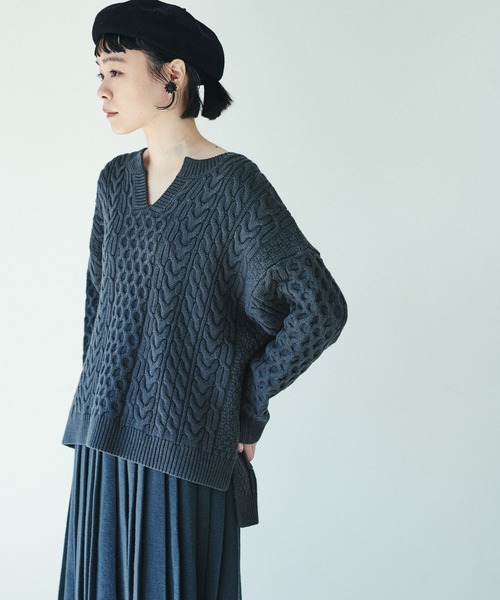 PUAL CE CIN(ピュアルセシン)の「【kanocoさん着用】ケーブルキーネックプルオーバー(ニット/セーター・レディース・ネイビー/グレー/キャメル・FREE)」の19枚目の写真