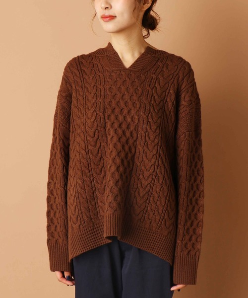 PUAL CE CIN(ピュアルセシン)の「【kanocoさん着用】ケーブルキーネックプルオーバー(ニット/セーター・レディース・ネイビー/グレー/キャメル・FREE)」の5枚目の写真