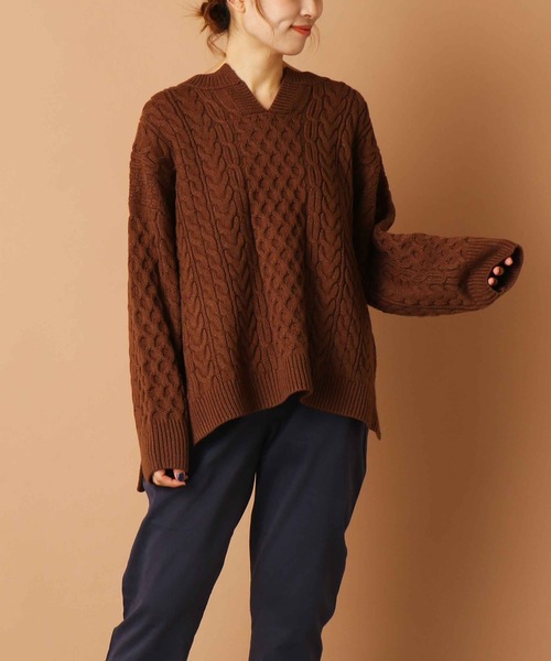 PUAL CE CIN(ピュアルセシン)の「【kanocoさん着用】ケーブルキーネックプルオーバー(ニット/セーター・レディース・ネイビー/グレー/キャメル・FREE)」の9枚目の写真