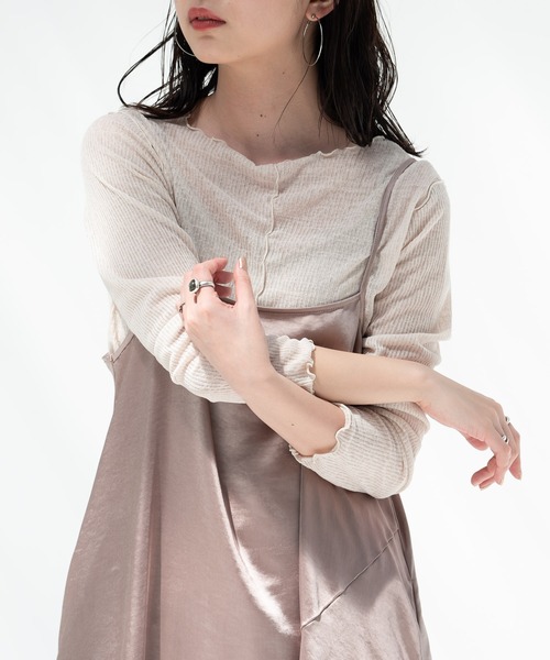 Aunt Marie's（アントマリーズ）の「ソフトシアーメローデザイントップス / AUNT MARIE'S（Tシャツ/カットソー・レディース・ライトグレー/ブラック/ナチュラル・FREE）」の3枚目の写真