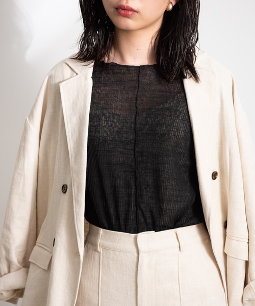 Aunt Marie's（アントマリーズ）の「ソフトシアーメローデザイントップス / AUNT MARIE'S（Tシャツ/カットソー・レディース・ライトグレー/ブラック/ナチュラル・FREE）」の6枚目の写真