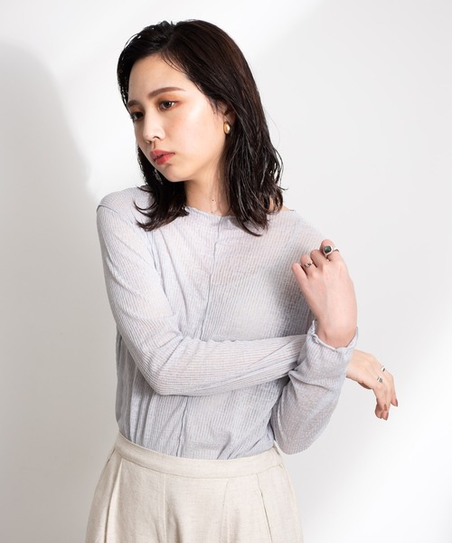 Aunt Marie's（アントマリーズ）の「ソフトシアーメローデザイントップス / AUNT MARIE'S（Tシャツ/カットソー・レディース・ライトグレー/ブラック/ナチュラル・FREE）」の12枚目の写真