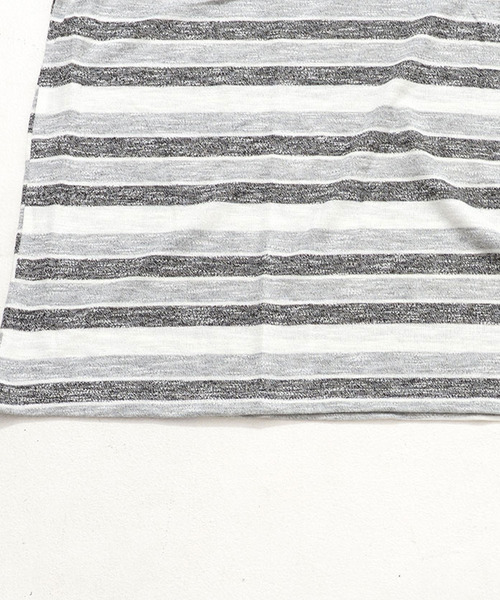 Vicci(ビッチ)の「『vicci/ヴィッチ』ボーダー柄ドロップショルダー5分袖ニットTシャツ(Tシャツ/カットソー・メンズ・ネイビー/グレー・L/M)」の12枚目の写真