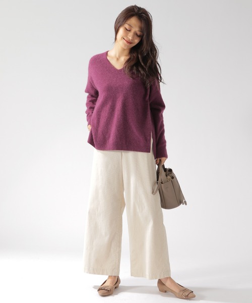 BAYFLOW（ベイフロー）の「ラクーンMIX Vネックニットプルオーバー（ニット/セーター・レディース・ライトブルー/ベージュ/パープル/マスタード/オレンジ/ネイビー・SMALL/MEDIUM）」の8枚目の写真