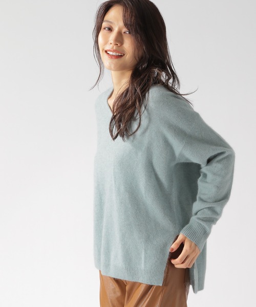 BAYFLOW（ベイフロー）の「ラクーンMIX Vネックニットプルオーバー（ニット/セーター・レディース・ライトブルー/ベージュ/パープル/マスタード/オレンジ/ネイビー・SMALL/MEDIUM）」の9枚目の写真