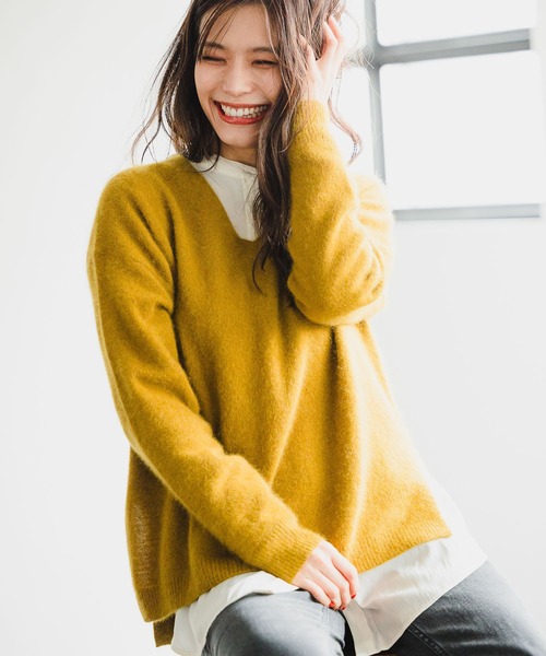 セール】ラクーンMIX Vネックニットプルオーバー（ニット/セーター