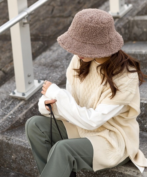 SpRay(スプレイ)の「ボアバケットハット(ハット・レディース・ブラック/アイボリー/グレイッシュベージュ・FREE)」の3枚目の写真